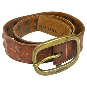 Diesel - Men’s Vintage Leather Belt, Leather Pyramid Studs, Italy, Brown Size 32